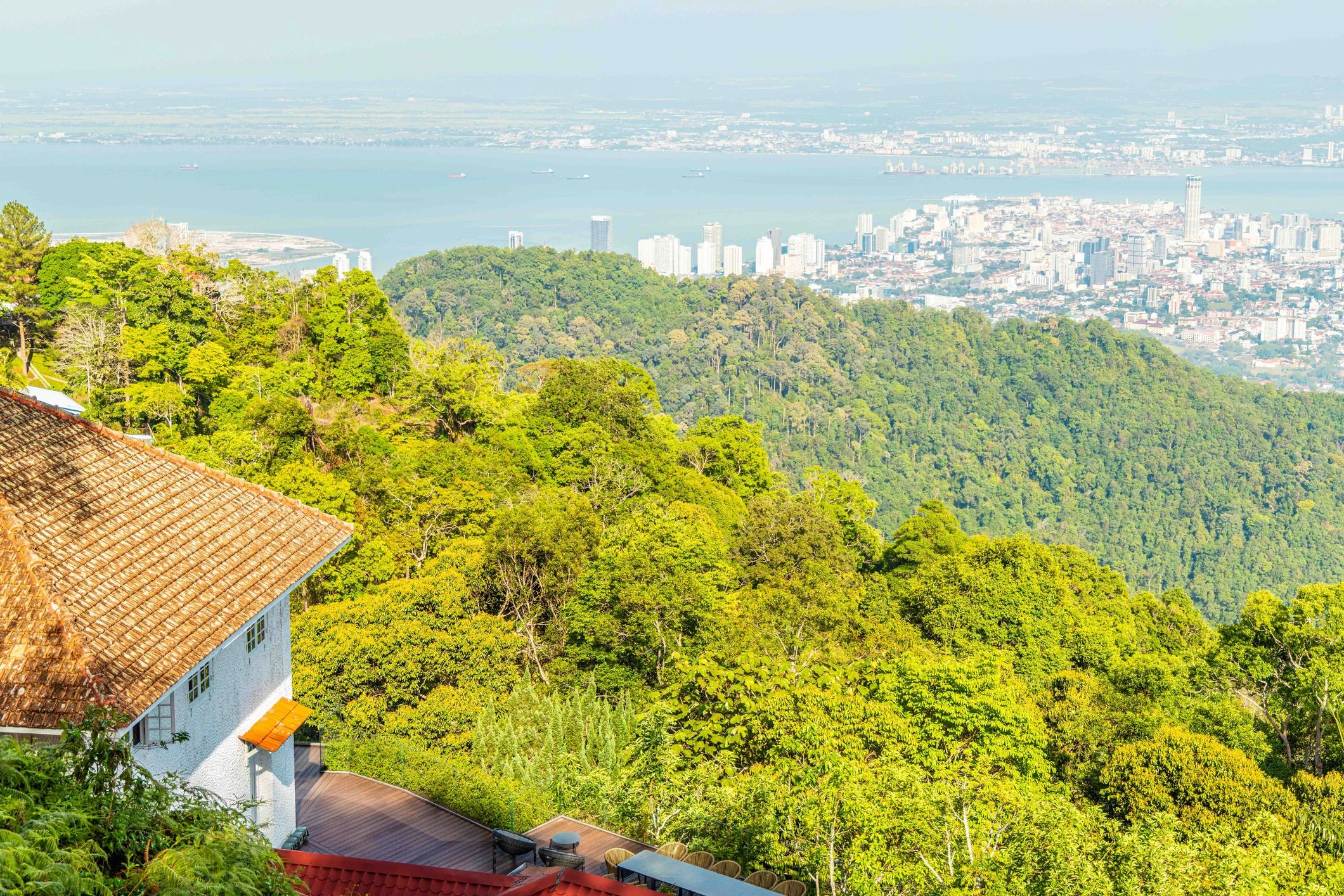 Scenic view over George Town and the sea from Penang Hill